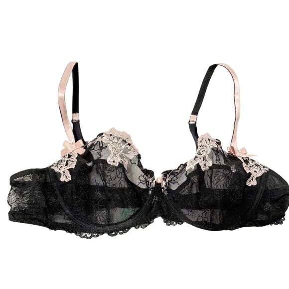 LISE CHARMEL 38C Bra ACA3553 Black Pink Lace Floral Lined Crystals Underwire - Picture 1 of 10